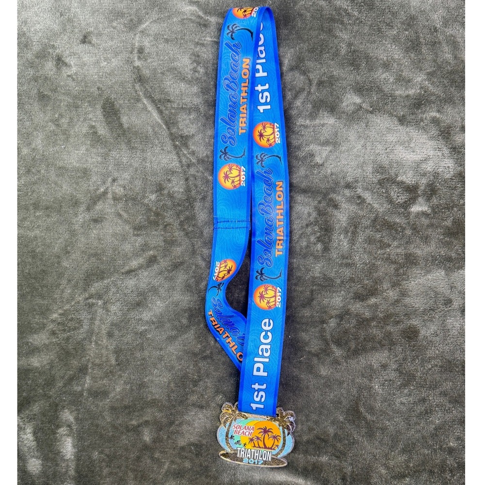 2017 Solana Beach Triathlon 1st Place Winner Medal Blue Ribbon Sports Award